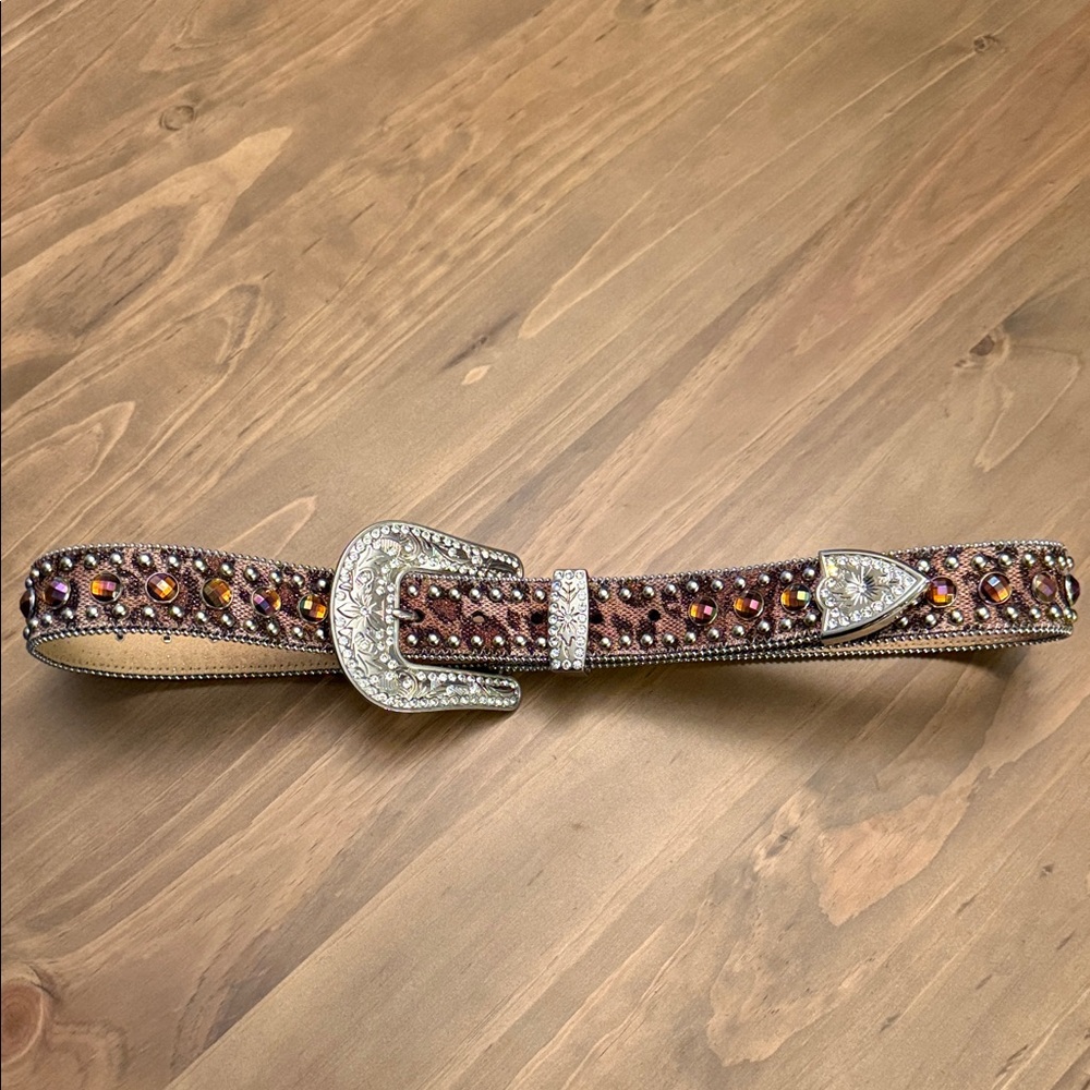 Blazin Roxx Women’s Belt Embellished Brown Belt with Silver Buckle